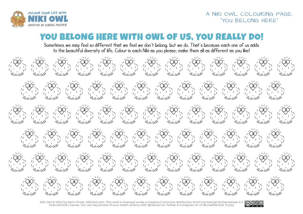 Niki Owl "You Belong" Colouring Page